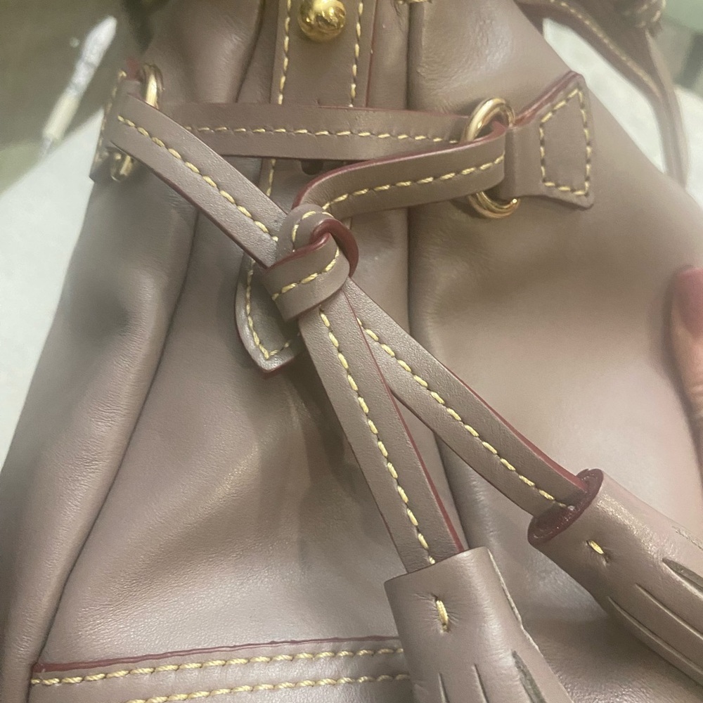 CLEARANCE 🌺🌸Dooney & Bourke Taupe Leather Hobo Bag with Tassels - Picture 4 of 12